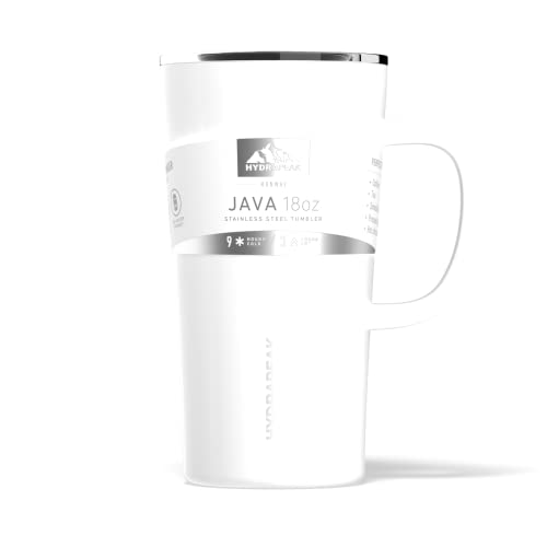Hydrapeak 18oz Java Insulated Travel Coffee Mug - Stainless Steel with Handle, Leak-Proof Lid, White