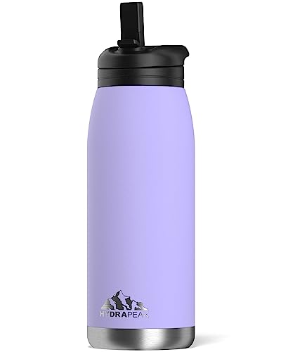 Hydrapeak Flow 1L (32oz) Copper-Coated Insulated Water Bottle with Straw Lid - Lilac, Double-Walled Stainless Steel