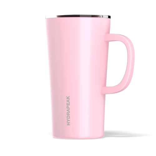 Hydrapeak JAVA 18oz Insulated Coffee Mug with Handle, Pink, Leak-Proof Lid