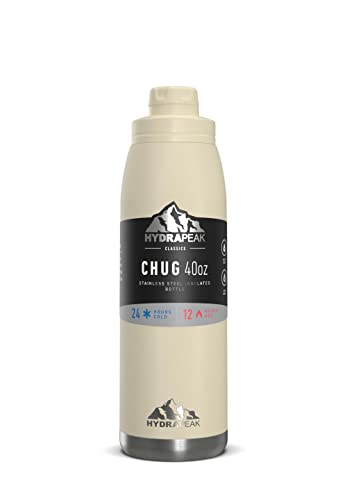 Hydrapeak 40 oz Insulated Water Bottle Chug Lid - Modern Cream - Leak Proof Vacuum Stainless Steel