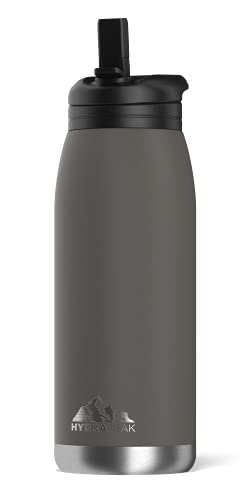Hydrapeak Flow 32oz Insulated Water Bottle with Straw Lid – Graphite, BPA-Free, Leak-Proof