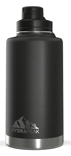 Hydrapeak 50oz Insulated Water Bottle - Black, Leak-Proof Stainless Steel Flask with Chug Lid and Handle
