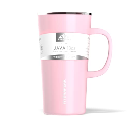 Hydrapeak JAVA 18oz Insulated Coffee Mug with Handle, Pink, Leak-Proof Lid