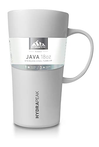 Hydrapeak 18oz Java Insulated Travel Coffee Mug - Stainless Steel with Handle, Leak-Proof Lid, White