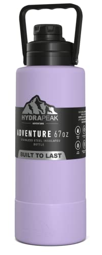 Hydrapeak Adventure 67oz Insulated Water Bottle - Half Gallon Lavender Flask with Carry Handle