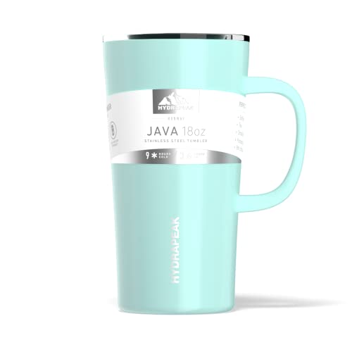 Hydrapeak JAVA 18oz Insulated Coffee Mug with Handle, Leak-Proof Lid, Aqua