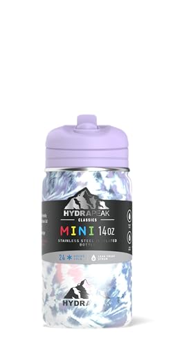 Hydrapeak Mini 14oz Kids Water Bottle Dark Tiedye - Stainless Steel Insulated with Straw Lid