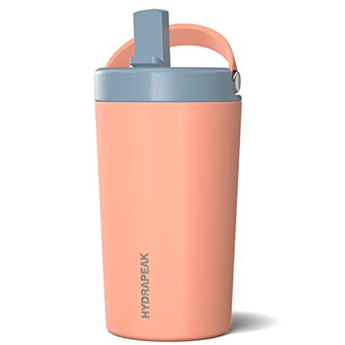 Hydrapeak Junior 14oz Insulated Kids Water Bottle - Peach/Storm, Leak-Proof Straw Lid