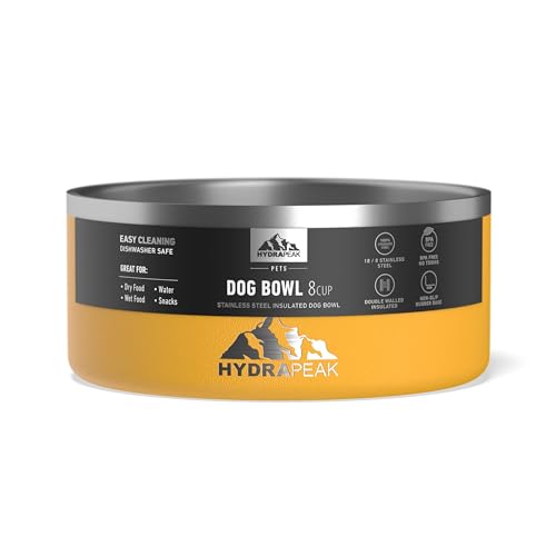 Hydrapeak Dog Bowl - Non Slip Stainless Steel Water and Food Dish, 32oz/64oz, Large and Small Dogs, 8 Cup (Mango)