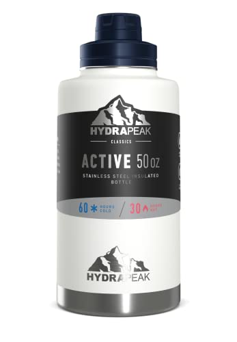 Hydrapeak 50oz Insulated Large Water Bottle - Leak Proof Stainless Steel Flask (White)