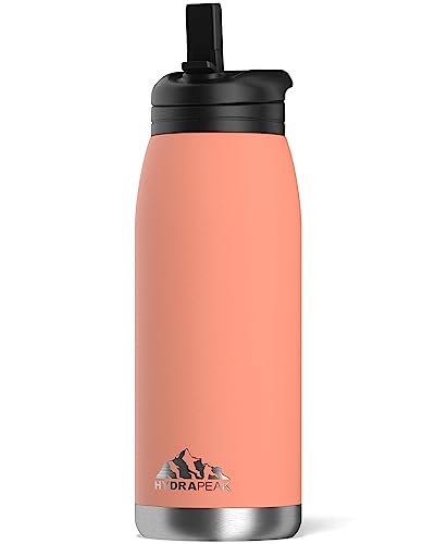 Hydrapeak Flow 32oz Insulated Water Bottle with Straw Lid - Peach, BPA-Free Stainless Steel