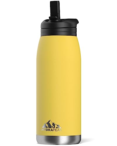 Hydrapeak Flow 32oz Insulated Water Bottle with Straw Lid - Lemon, Bright Color for Everyday Hydration