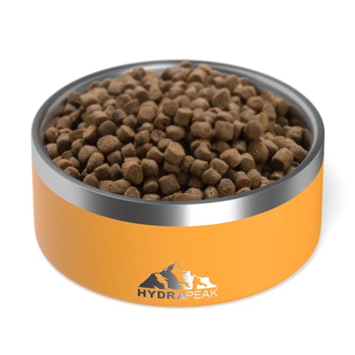 Hydrapeak Dog Bowl - Non Slip Stainless Steel Water and Food Dish, 32oz/64oz, Large and Small Dogs, 8 Cup (Mango)