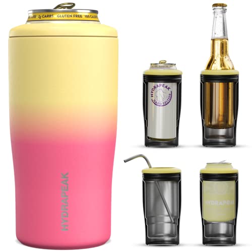 Hydrapeak 4-in-1 Insulated Can Cooler - Tequila Sunrise, Fits 12 oz Slim & Standard Cans, Beer Bottles