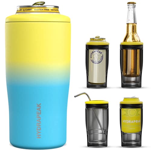 Hydrapeak 4-in-1 Insulated Can Cooler - Electric Lemonade, Fits 12 oz Slim & Standard Cans, Beer Bottles