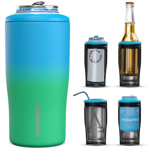 Hydrapeak 4-in-1 Insulated Can Cooler - Blue Lagoon, Fits 12 oz Slim & Standard Cans, Beer Bottles