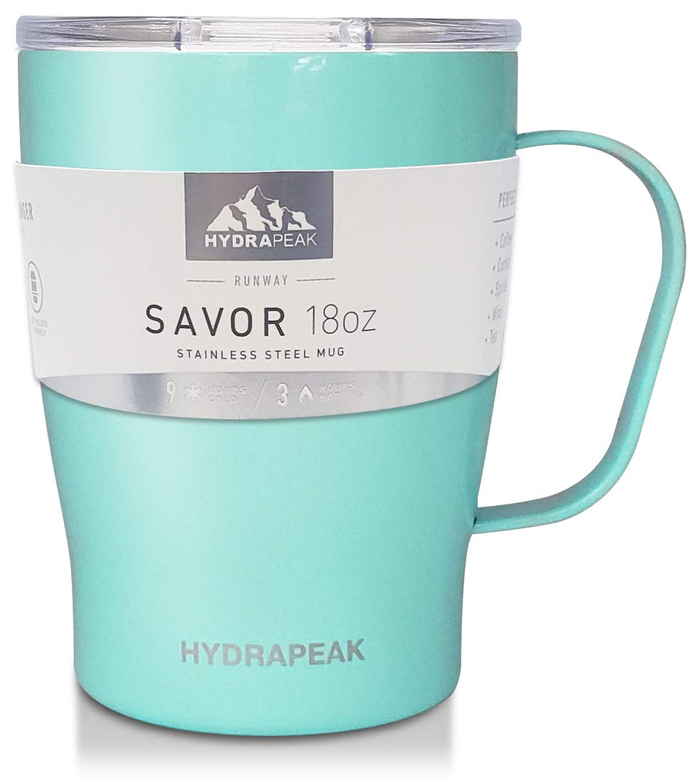 Hydrapeak SAVOR 18oz Double Vacuum Insulated Coffee Mug - Aqua, Stainless Steel Travel Mug with Lid and Handle