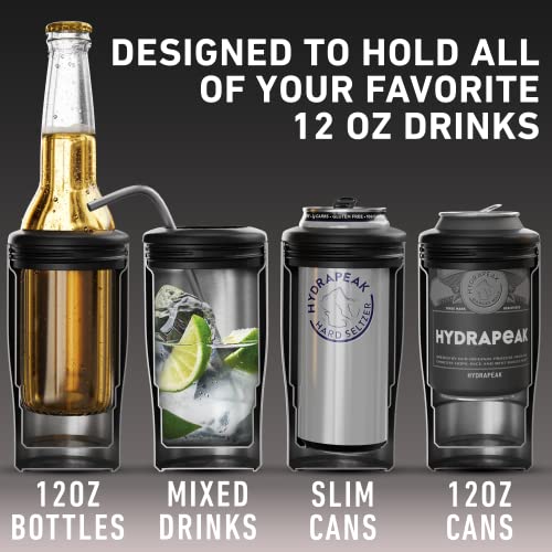 Hydrapeak Black Leopard 4-in-1 Can Cooler – Patterned Universal Drink Cooler