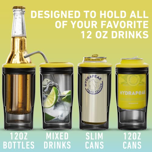 Hydrapeak 4-in-1 Insulated Can Cooler - Electric Lemonade, Fits 12 oz Slim & Standard Cans, Beer Bottles