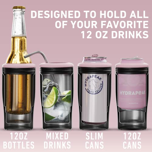 Hydrapeak 4-in-1 Insulated Can Cooler - Pink Marble, Fits 12 oz Slim & Standard Cans and Bottles