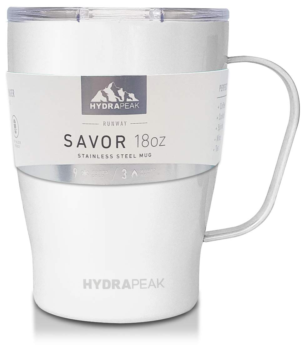 Hydrapeak SAVOR 18oz Double Vacuum Insulated Coffee Mug - White, Stainless Steel Travel Mug with Lid and Handle
