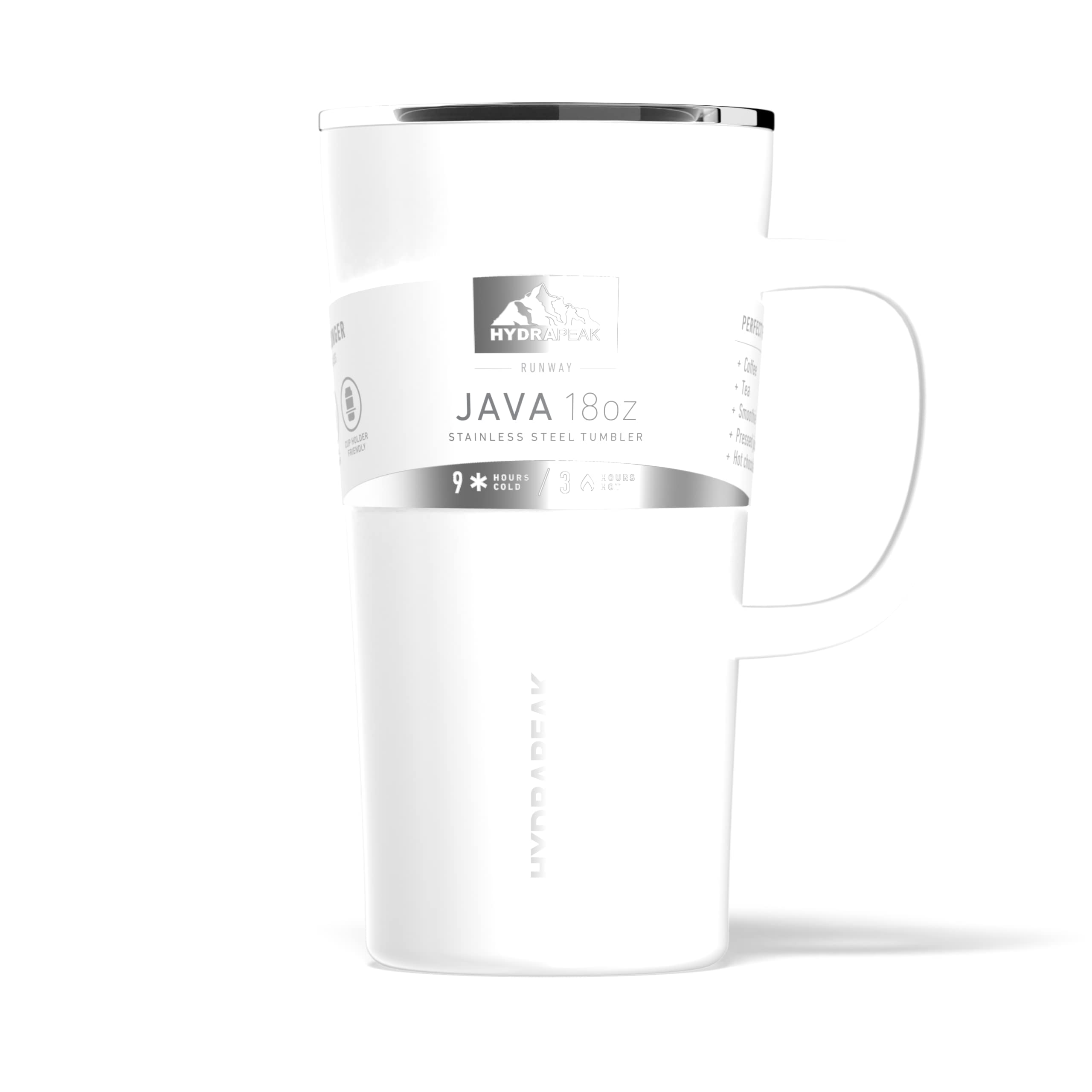 Hydrapeak 18oz Java Insulated Travel Coffee Mug - Stainless Steel with Handle, Leak-Proof Lid, White