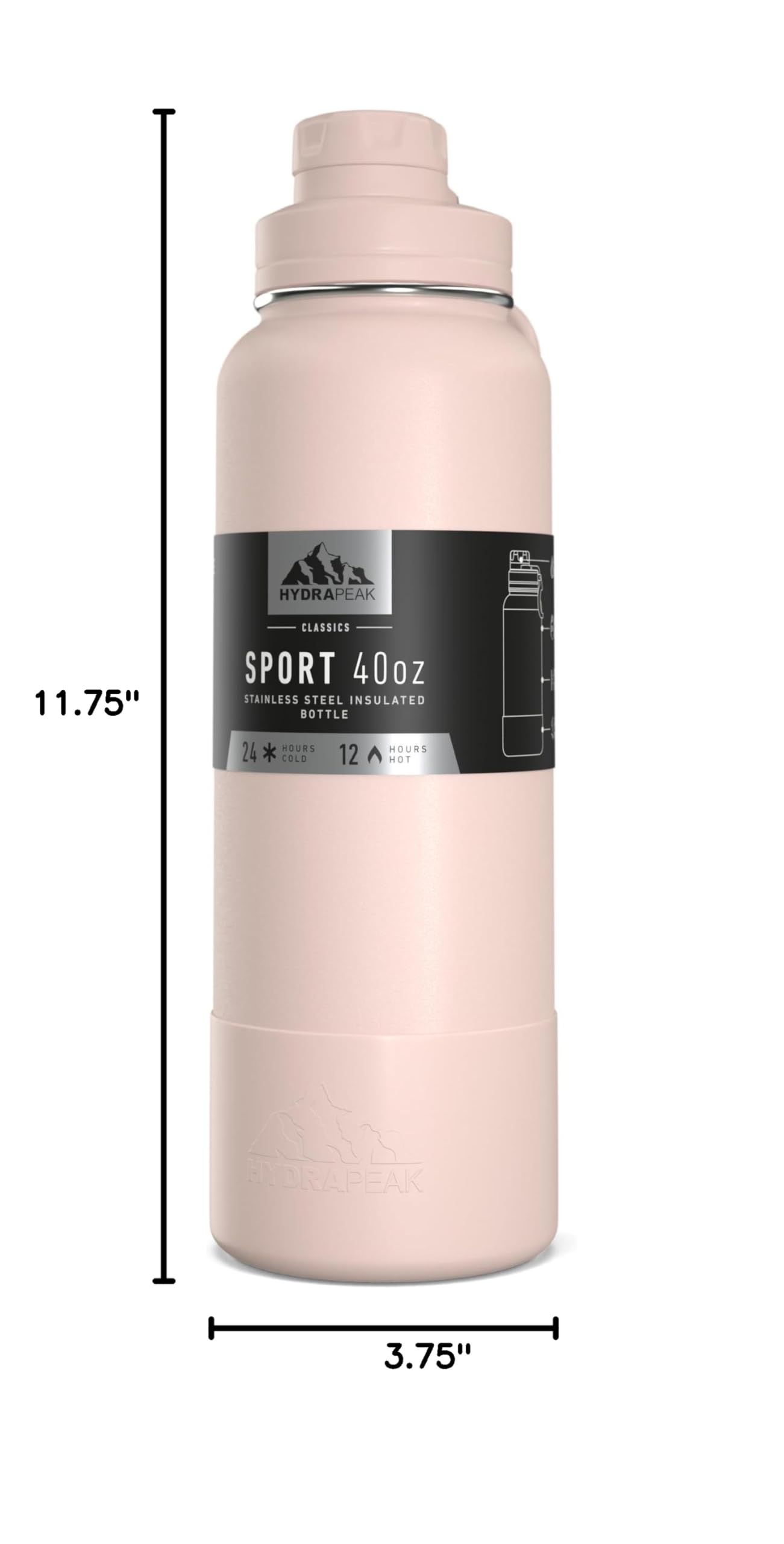 Hydrapeak 40oz Sport Insulated Water Bottle - Seashell Chug Lid - Leak Proof, 24hr Cold