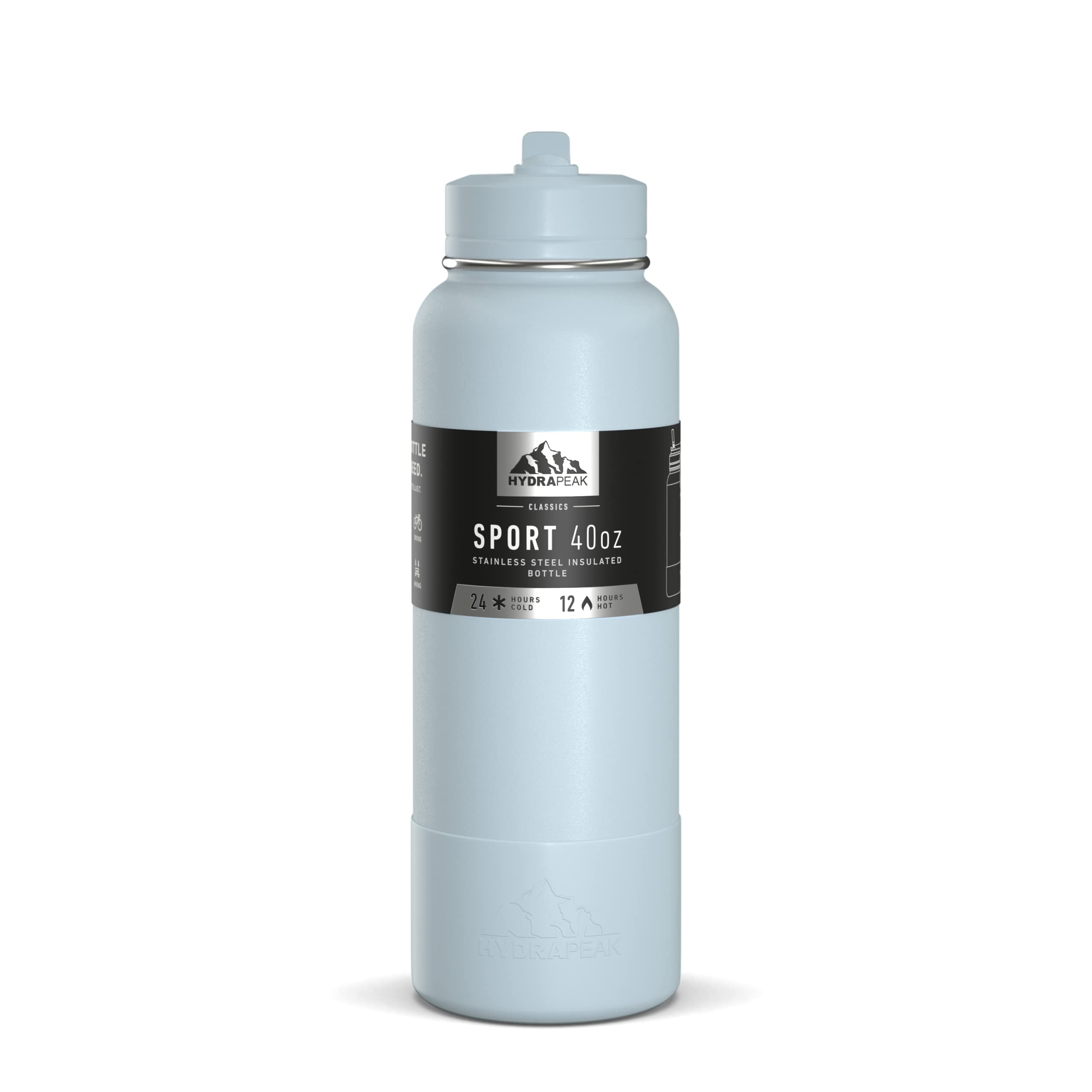 Hydrapeak 40oz Sport Insulated Water Bottle with Straw and Chug Lid - Powder Blue (Max Hydration)