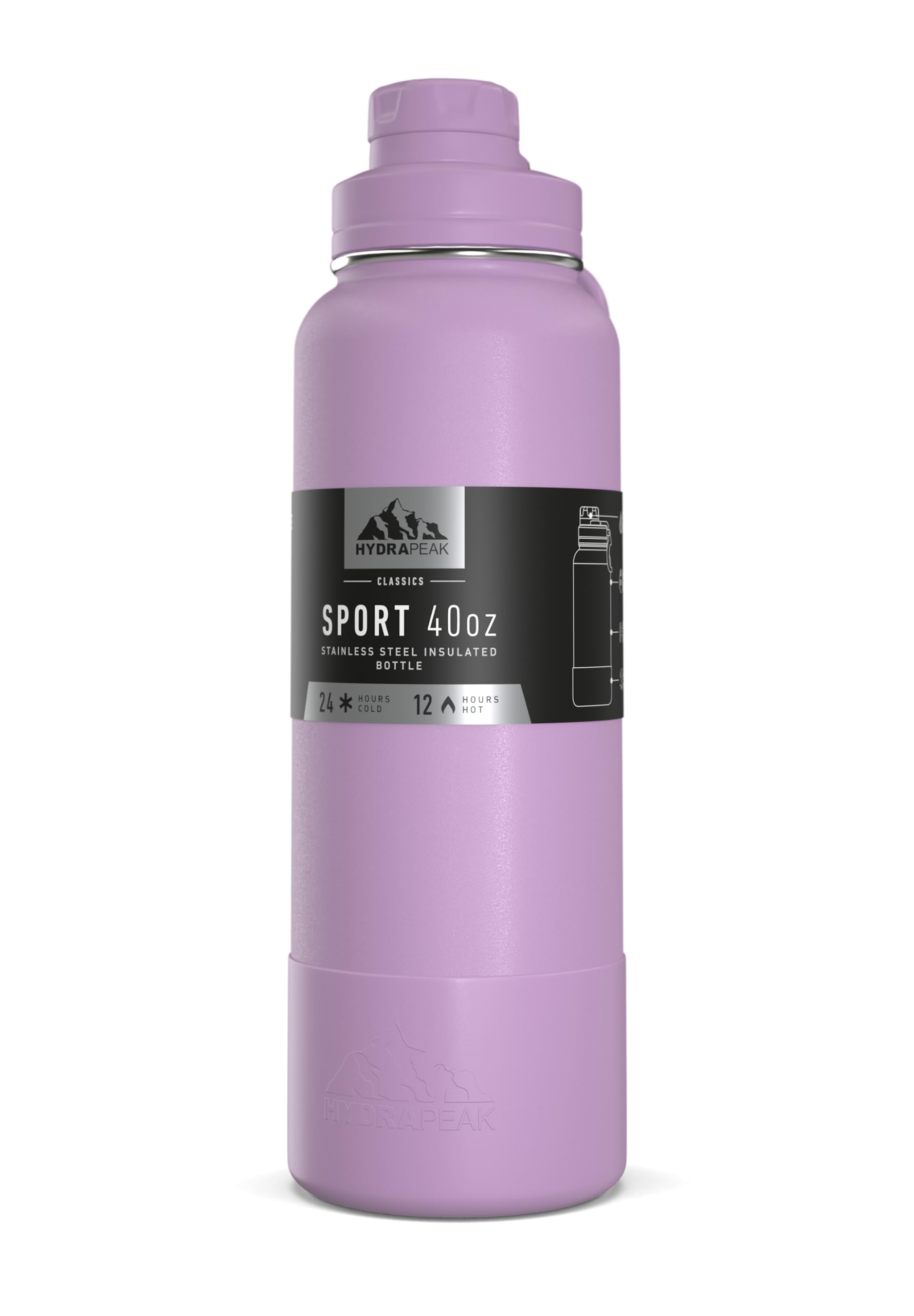 Hydrapeak 40oz Sport Insulated Water Bottle Mauve - Double Wall Stainless Steel with Chug Lid