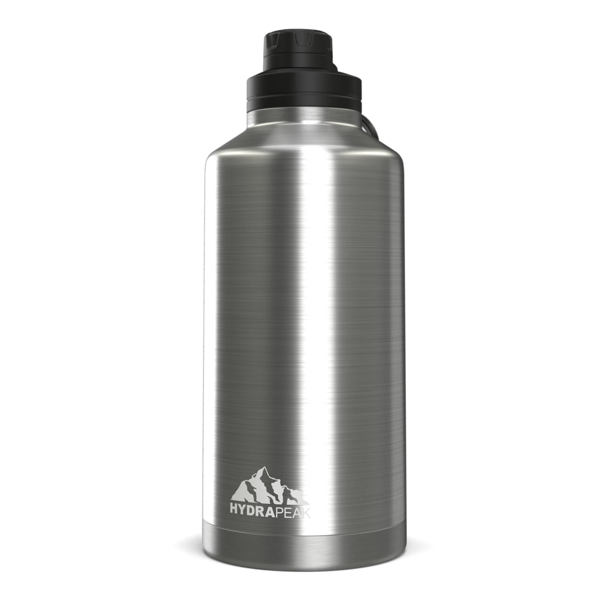 Hydrapeak 72 oz Insulated Water Bottle, Raw Stainless Steel Finish, Leak-Proof Half-Gallon Jug