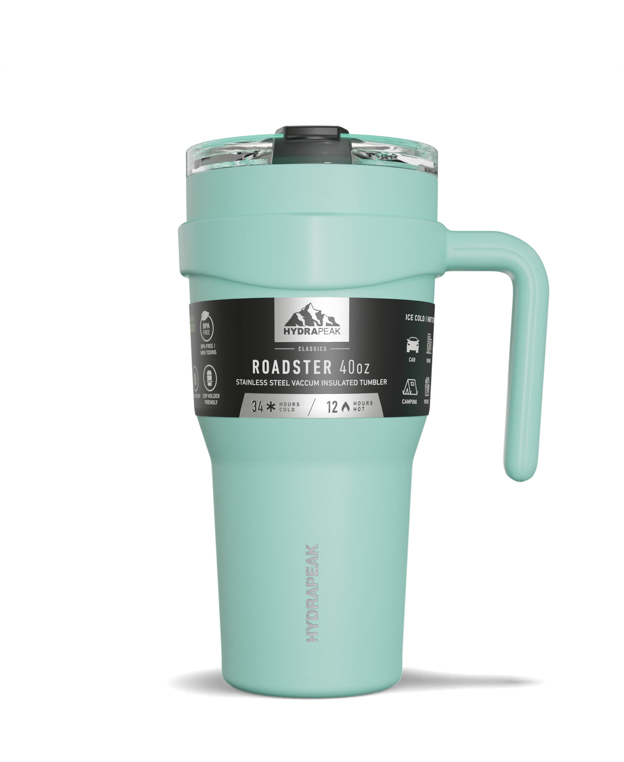 Hydrapeak Roadster 40oz Stainless Steel Tumbler with Handle & 2-in-1 Lid - Aqua