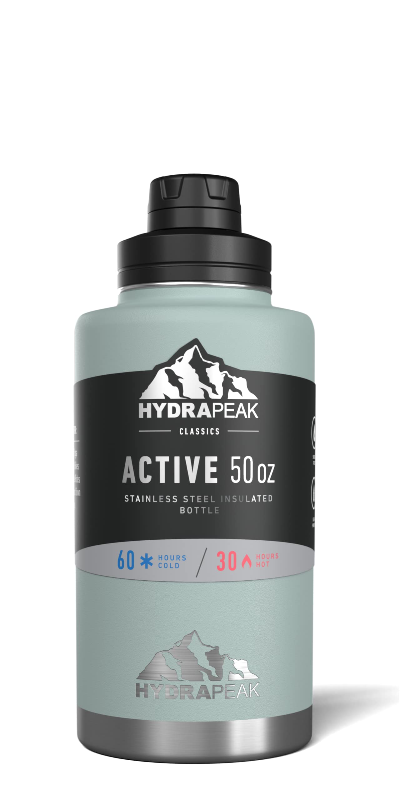 Hydrapeak 50oz Insulated Water Bottle Pale Sage - Leak Proof Stainless Steel Flask with Chug Lid