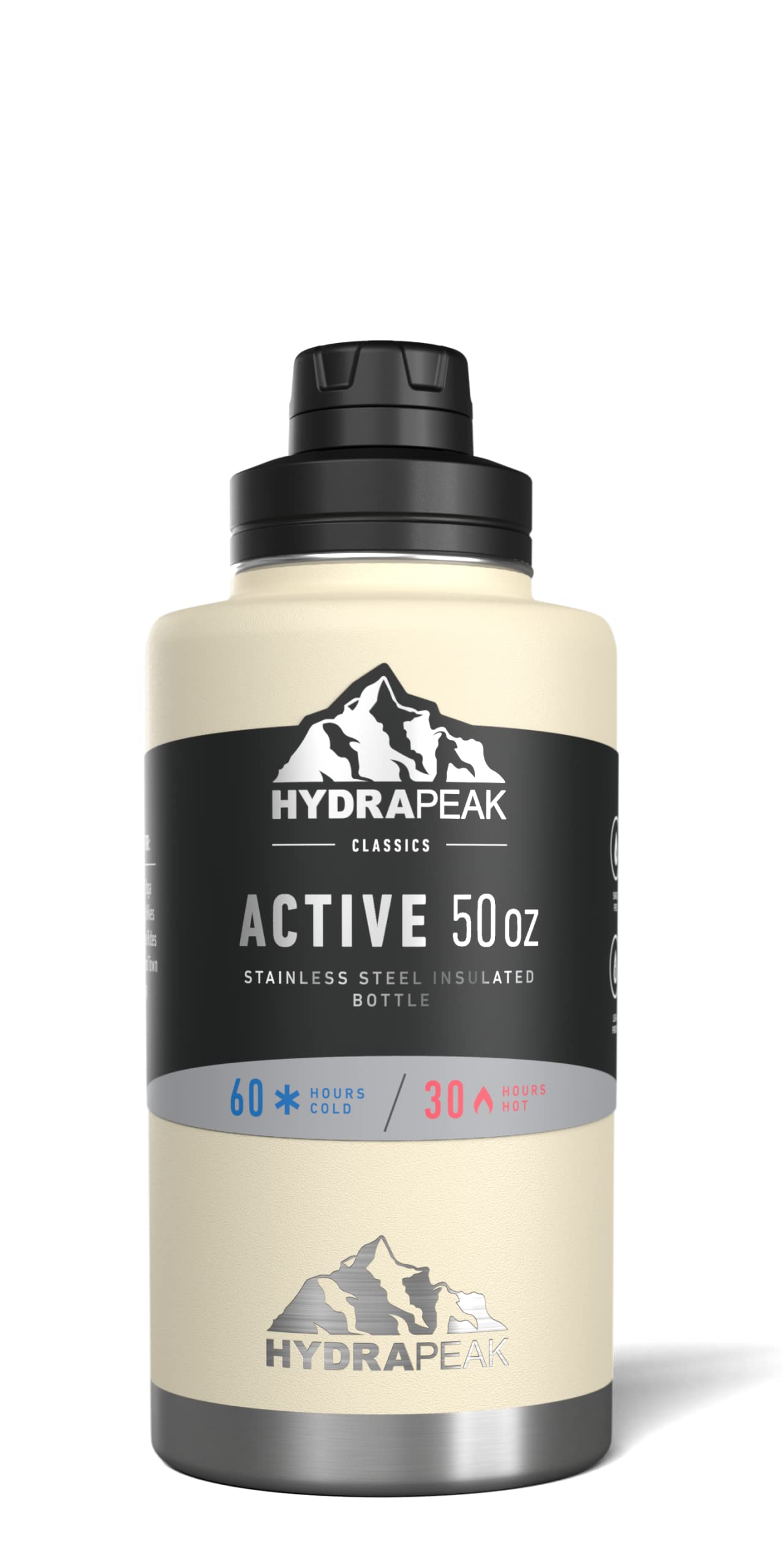Hydrapeak 50oz Insulated Large Water Bottle - Leak Proof Stainless Steel Flask - Modern Cream