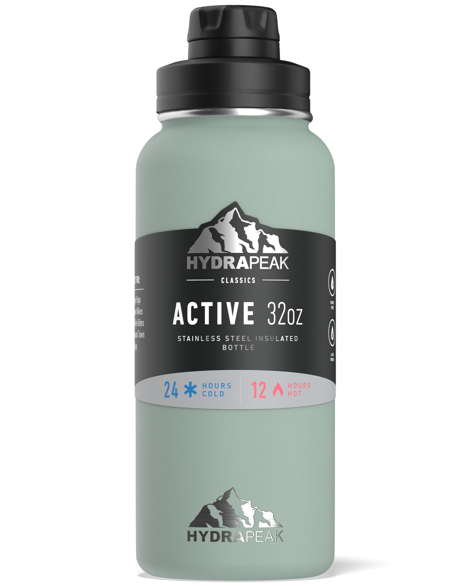 Hydrapeak Active 32oz Insulated Water Bottle with Chug Lid - Teal