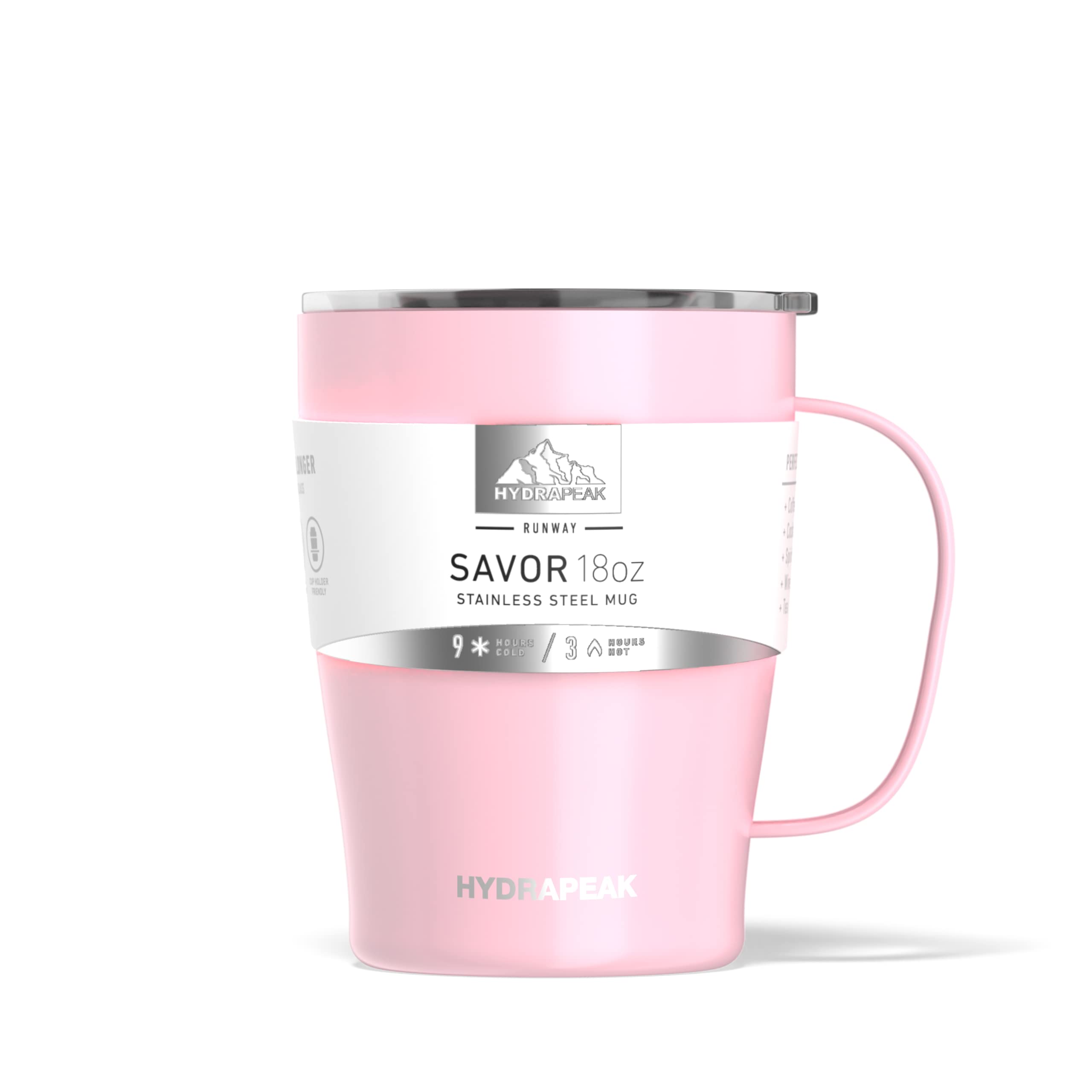 Hydrapeak SAVOR 18oz Double Vacuum Insulated Coffee Mug - Pink, Stainless Steel Travel Cup with Handle