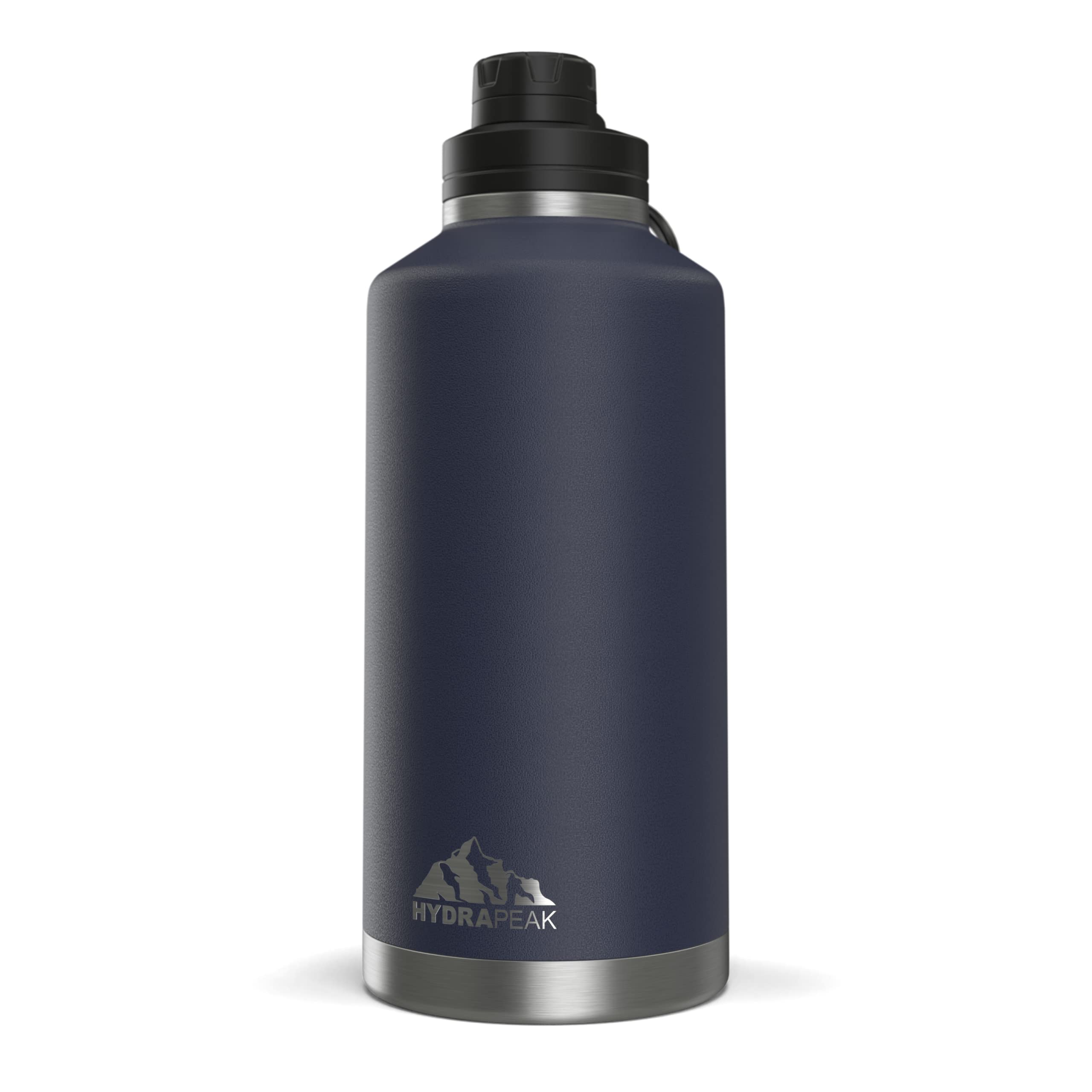 Hydrapeak 72 oz Insulated Water Bottle, Navy Finish, Leak-Proof Half-Gallon Jug