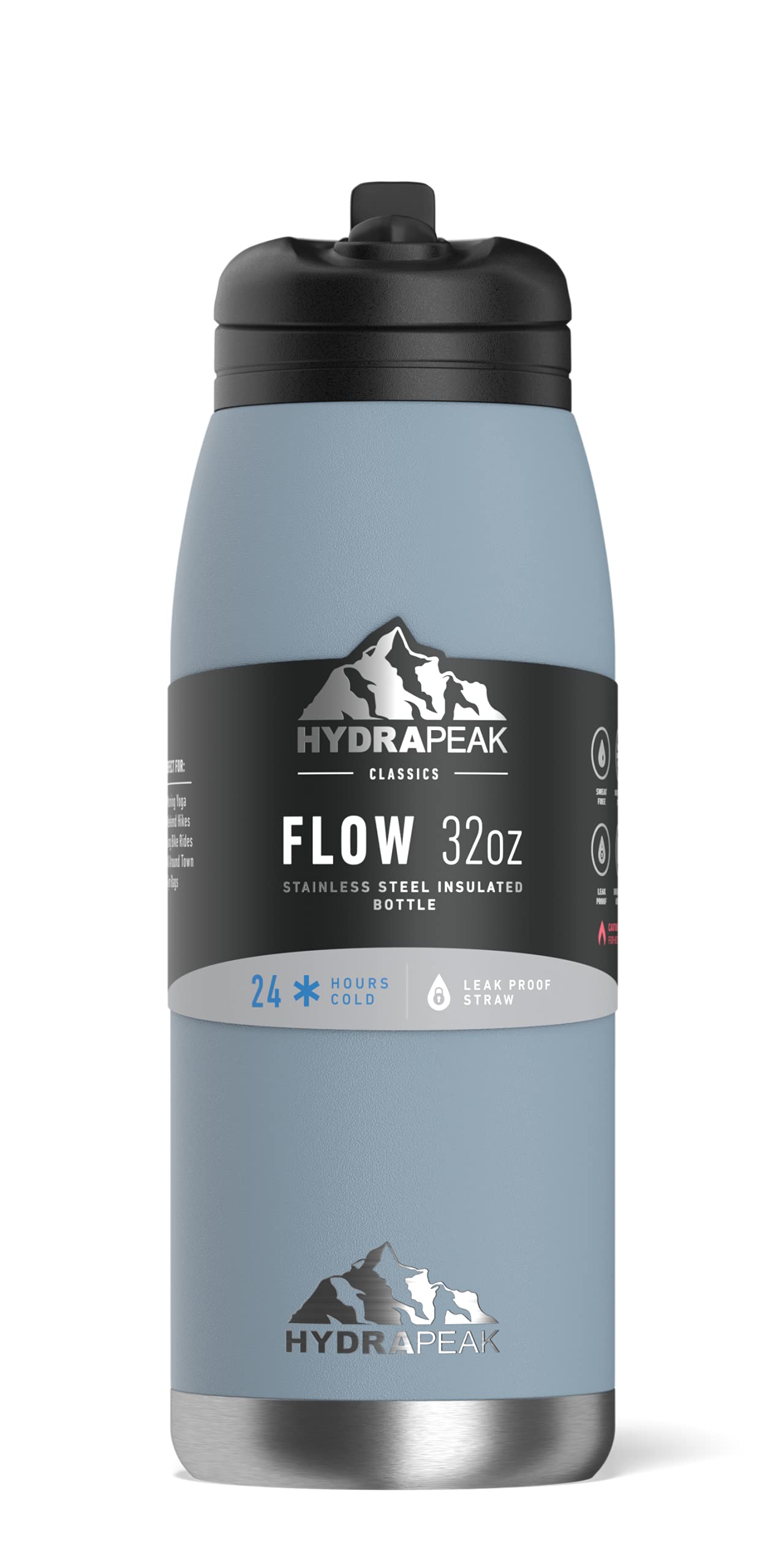 Hydrapeak Flow 32oz Insulated Water Bottle with Straw Lid - Storm, Leak-Proof Stainless Steel