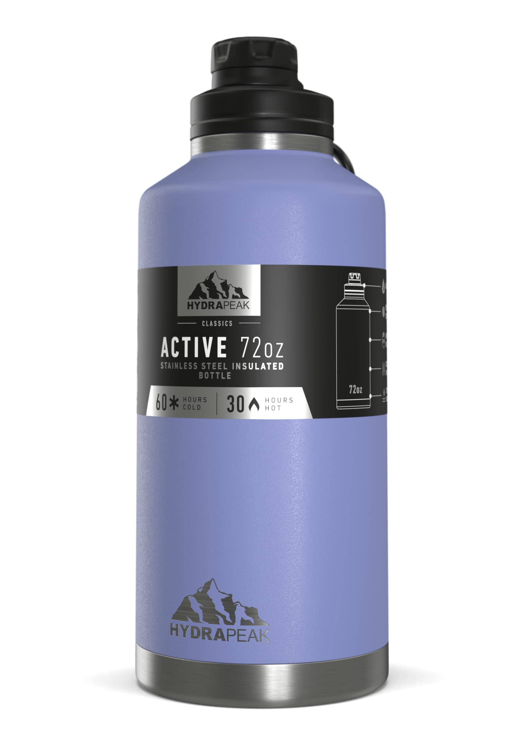 Hydrapeak 72 oz Insulated Water Bottle - Iris Purple, Half Gallon Jug