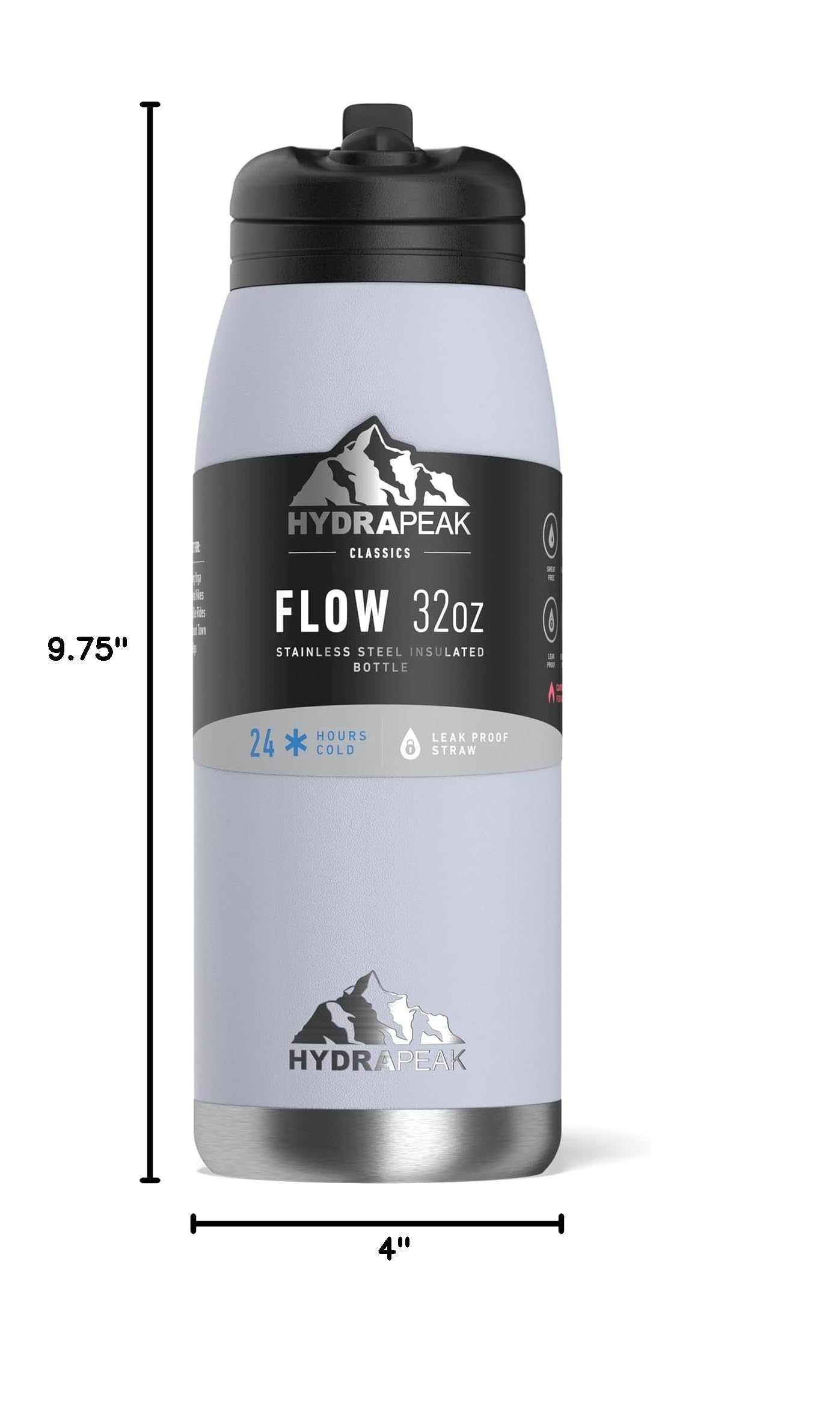 Hydrapeak Flow 32oz Insulated Water Bottle with Straw Lid – Iceberg, Stainless Steel, Leak-Proof