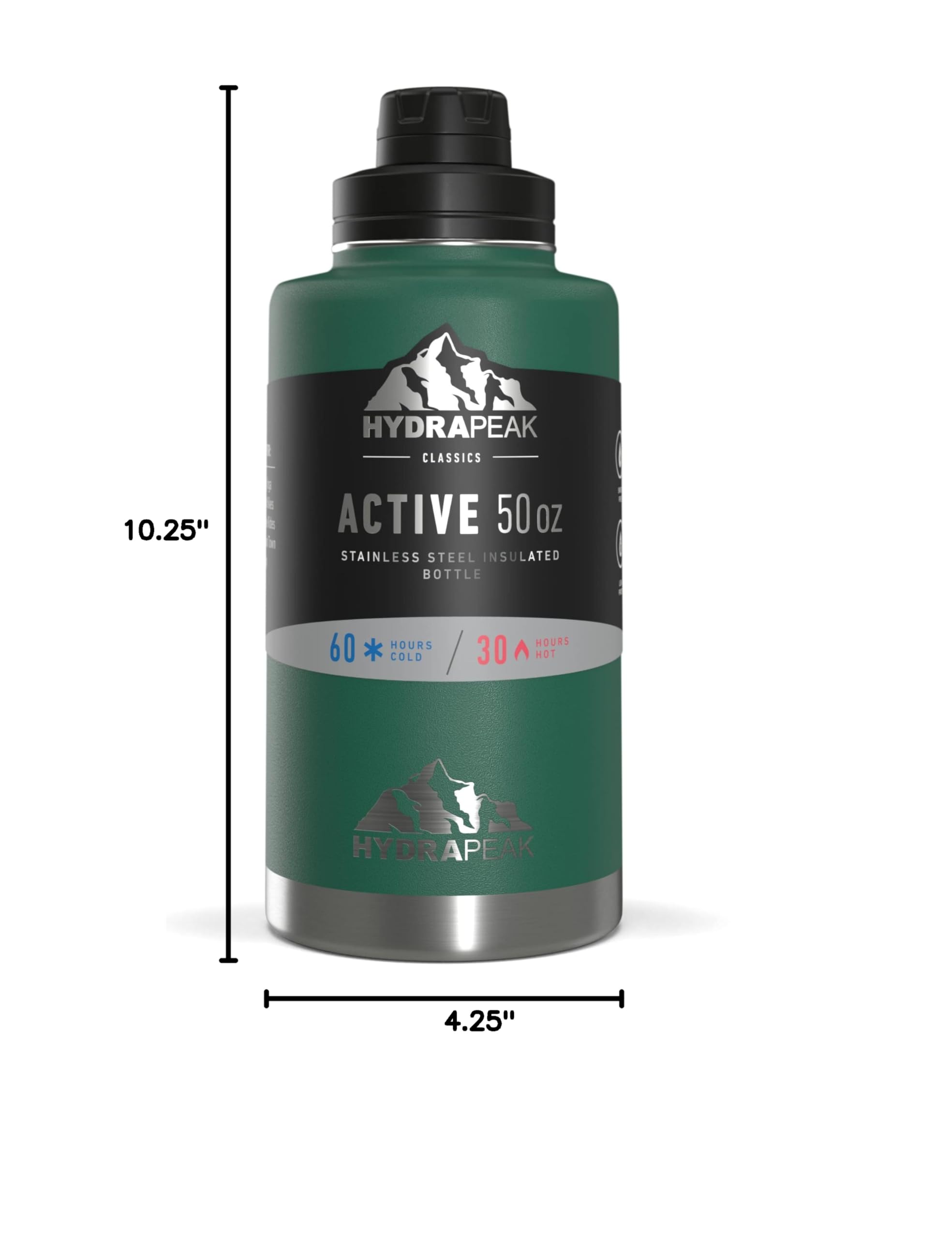 Hydrapeak 50oz Insulated Water Bottle Forest Green - Leak Proof Stainless Steel Flask with Chug Lid