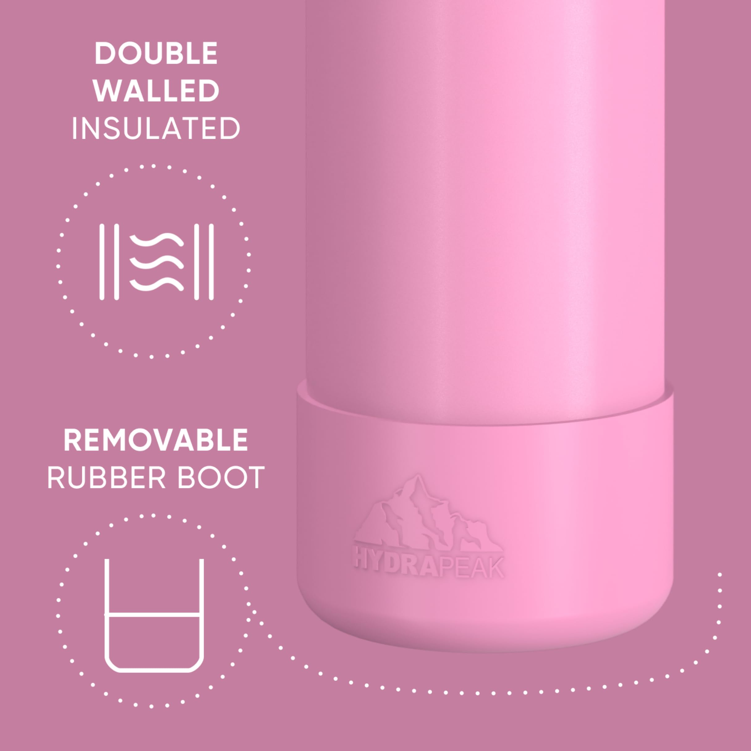 Hydrapeak 26oz Sport Insulated Water Bottle with Straw and Chug Lid - Bubblegum (Includes Both Lids)