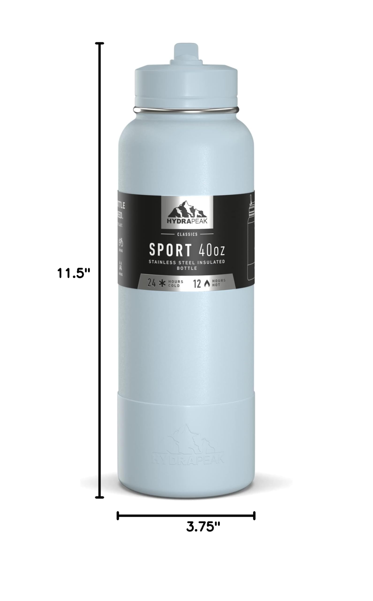Hydrapeak 40oz Sport Insulated Water Bottle with Straw and Chug Lid - Powder Blue (Max Hydration)