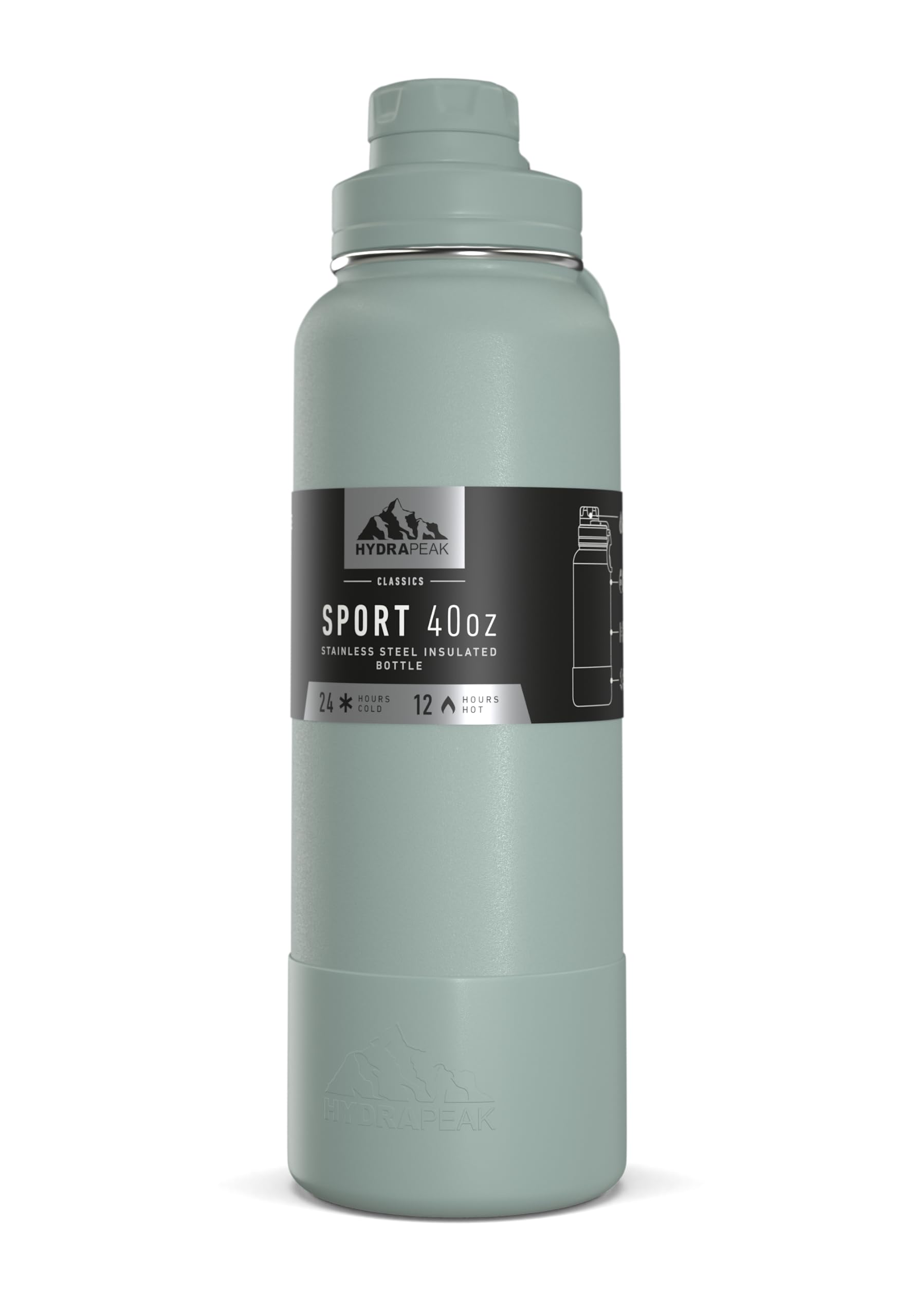 Hydrapeak Sport 40oz Insulated Water Bottle with Chug Lid – Pale Sage