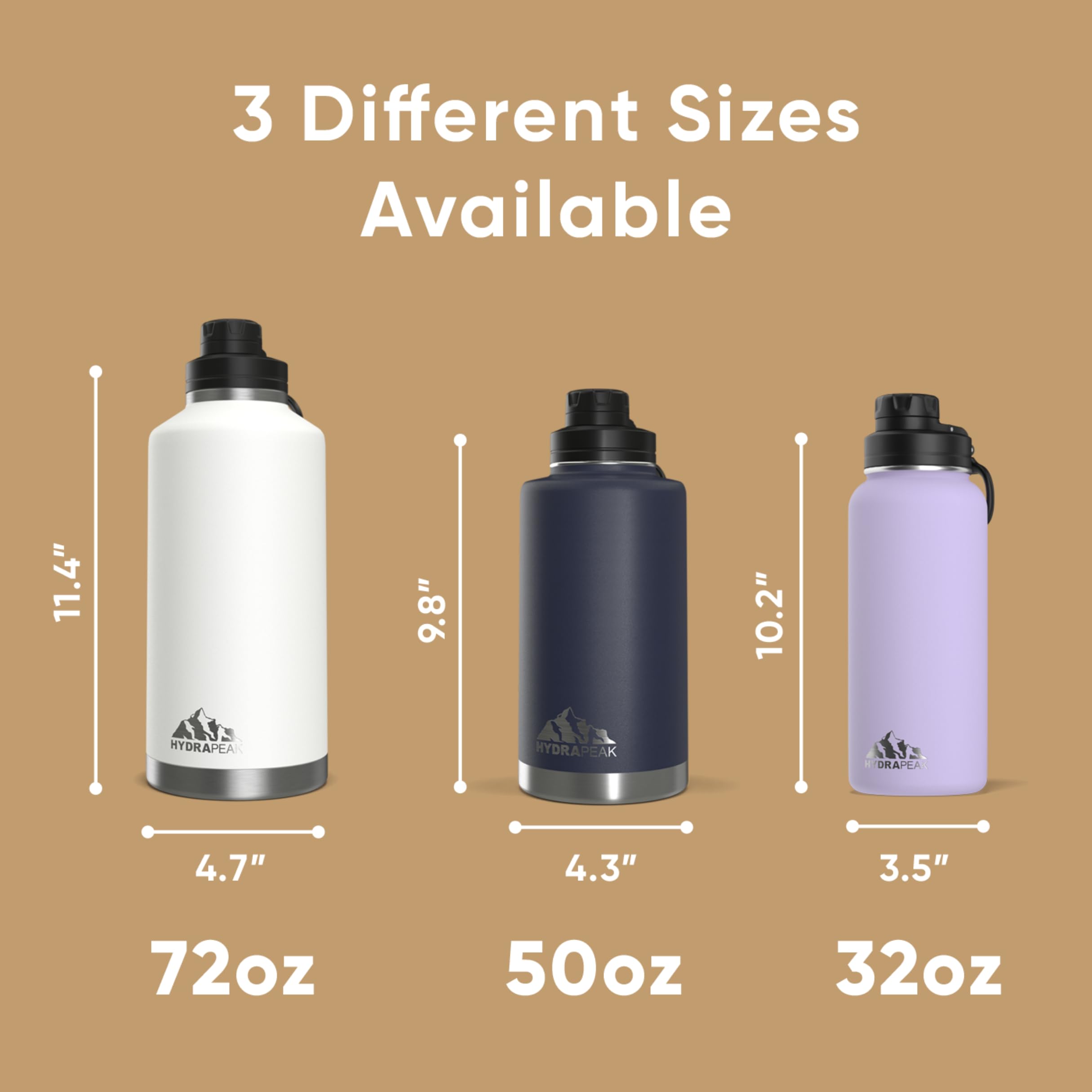 Hydrapeak Insulated Water Bottle with Chug Lid - 24H Cold, 12H Hot, Leak-Proof Stainless Steel