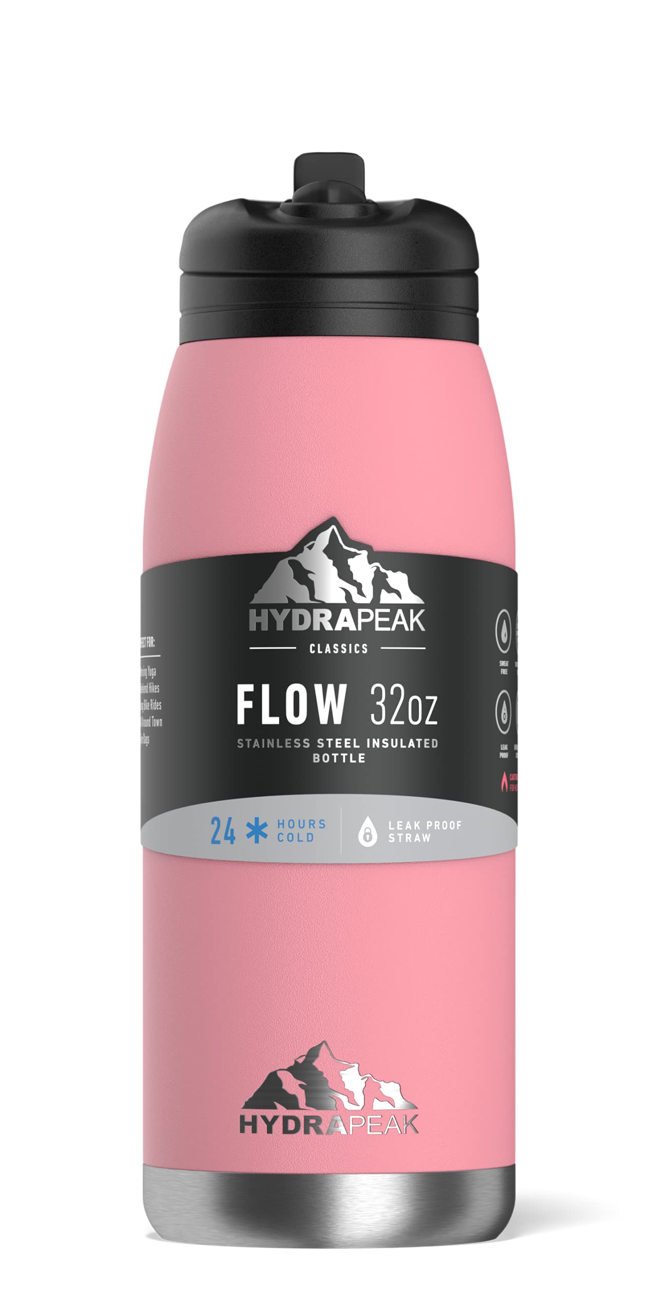 Hydrapeak Flow 32oz Insulated Water Bottle Bubblegum - Stainless Steel with Straw Lid