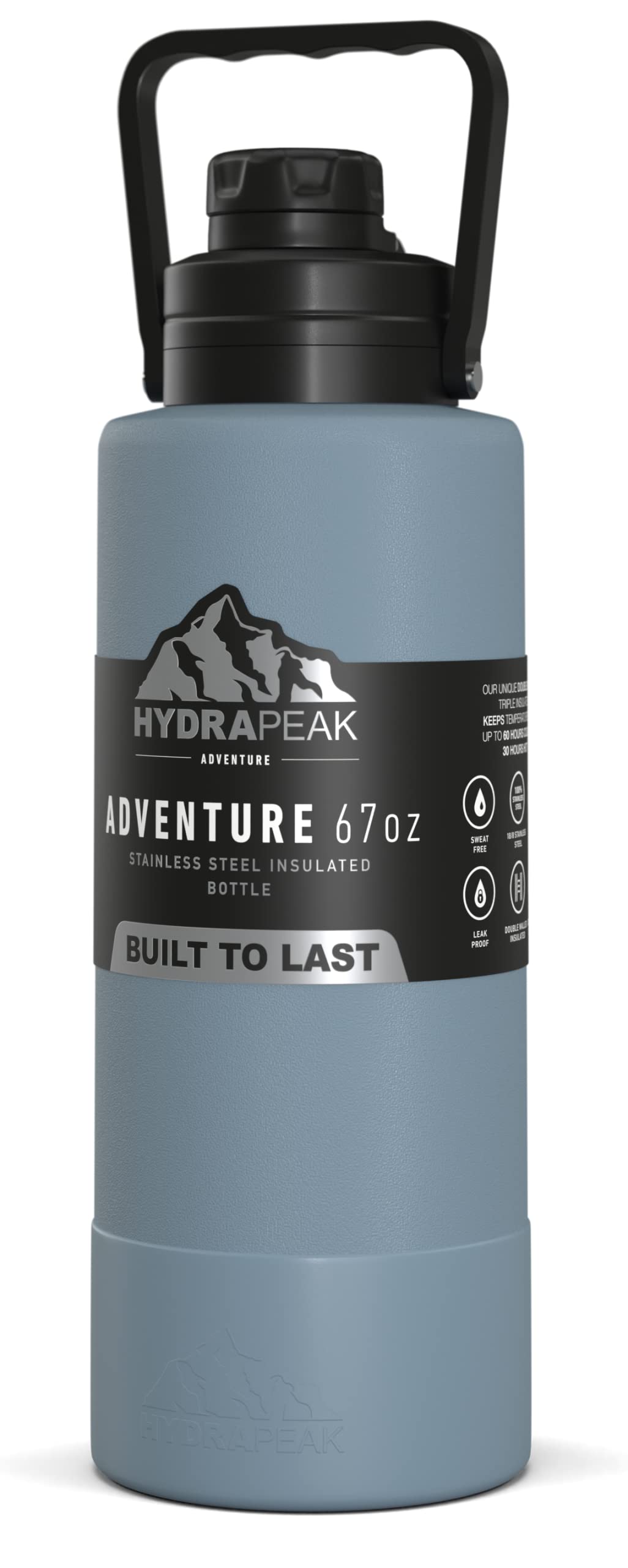 Hydrapeak Adventure 67oz Insulated Water Bottle - Storm Gray Half Gallon Canteen