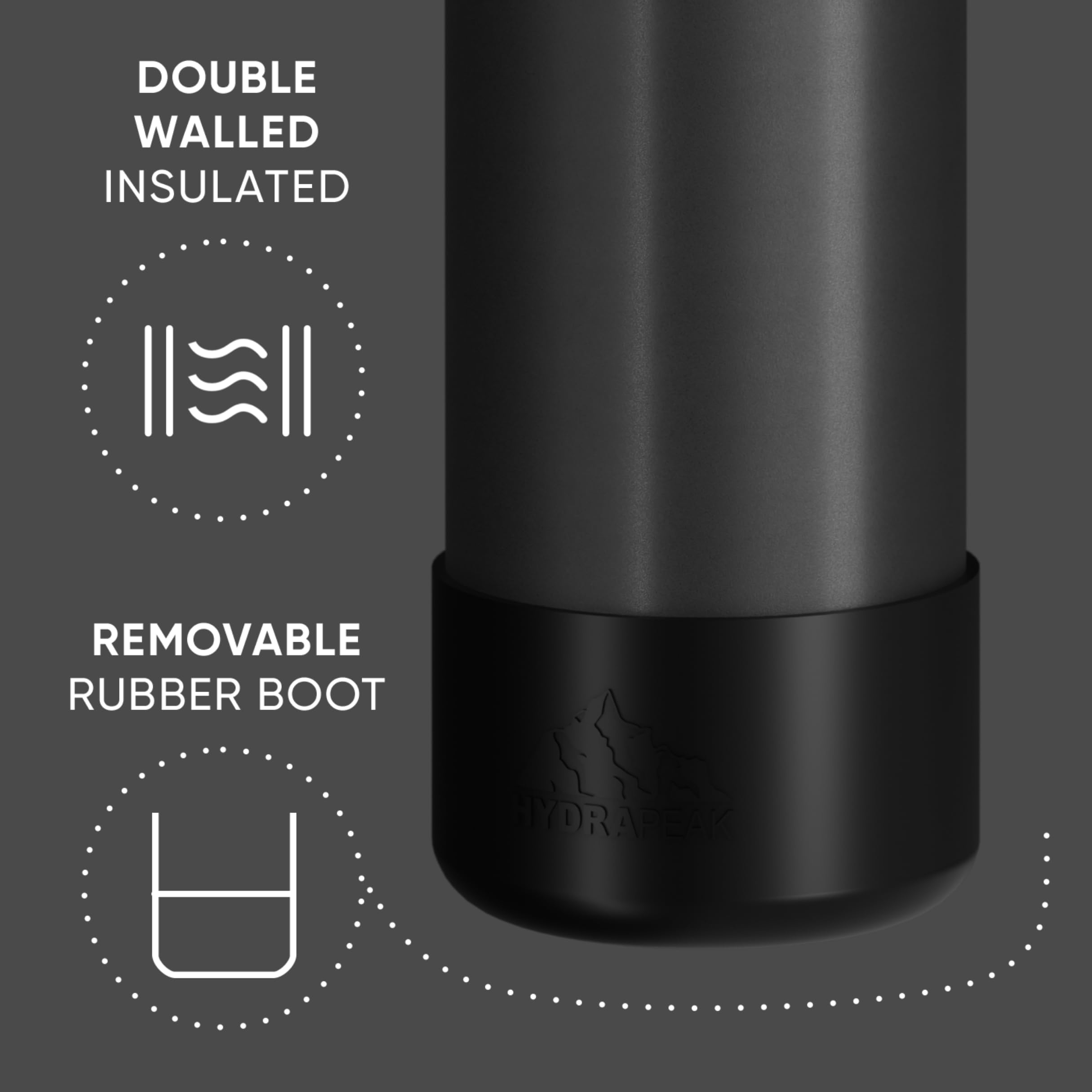 Hydrapeak 26 oz Sport Insulated Water Bottle with Straw Lid - Black - Double Walled Stainless Steel