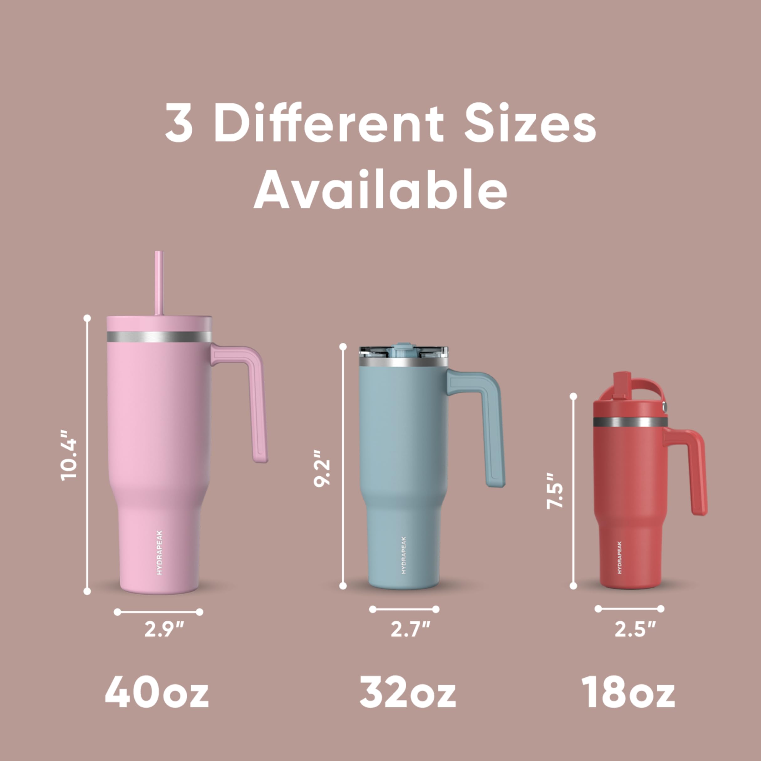 Hydrapeak Voyager 40oz Insulated Tumbler with Handle & Straw Lid - Peony