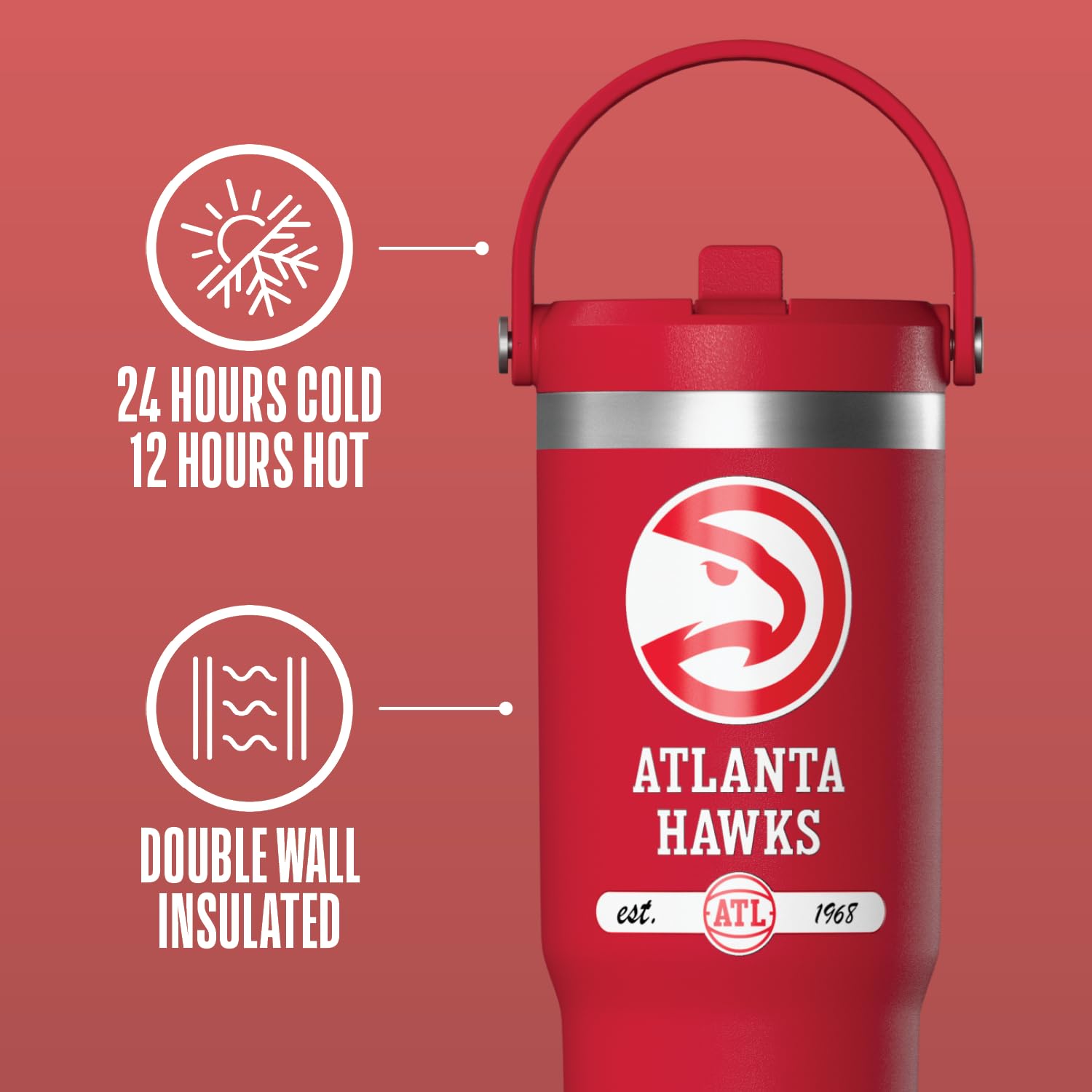 Hydrapeak NBA Atlanta Hawks Nomad 32 oz Insulated Tumbler - Leakproof Stainless Steel Travel Cup with Straw Lid