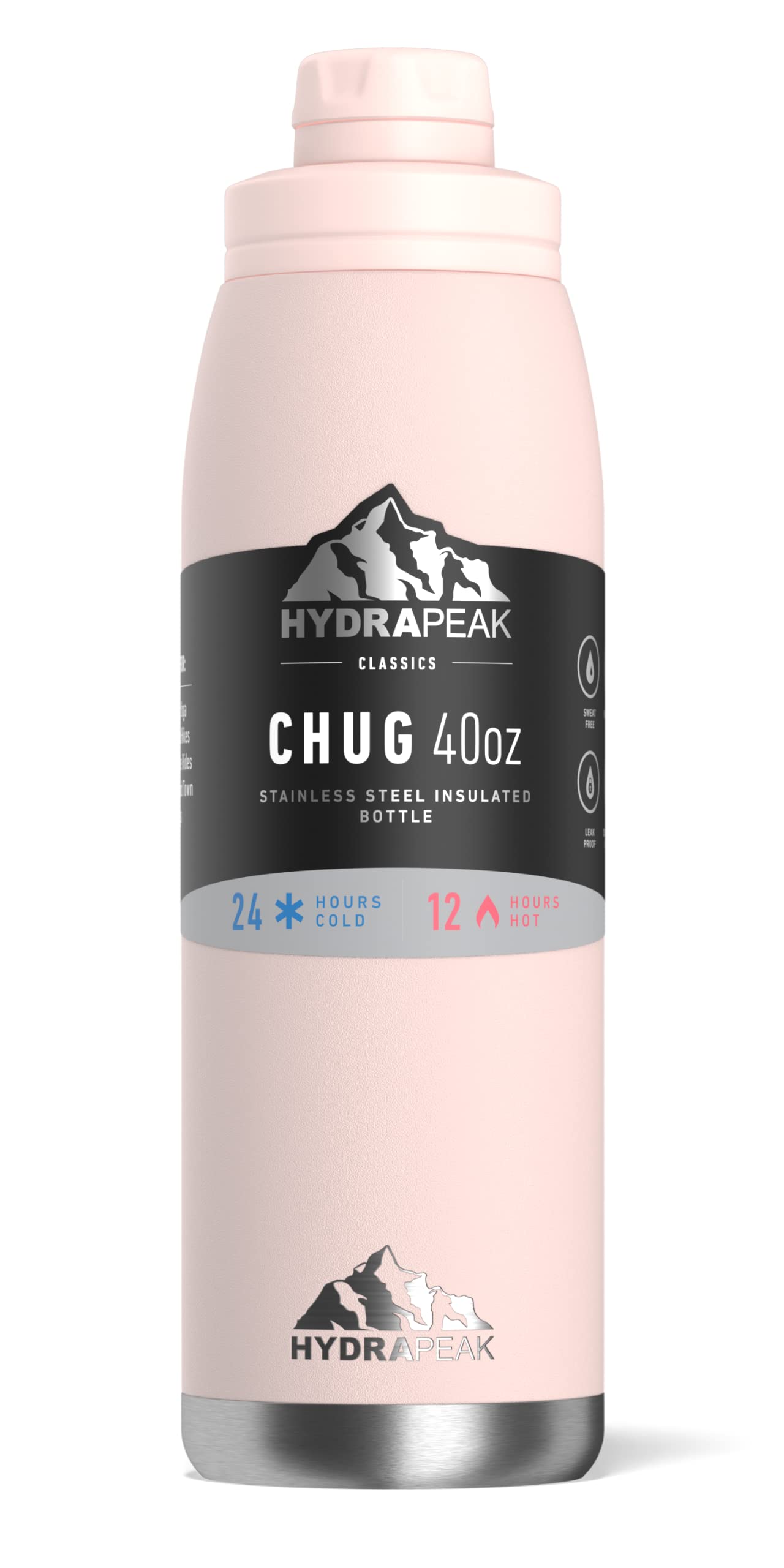 Hydrapeak 40 oz Insulated Water Bottle with Chug Lid - Seashell - Leak Proof Double Walled Stainless Steel